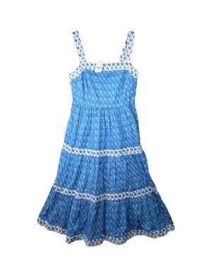 J Crew Sundress Womens 4 Blue Floral Tiered Midi Cotton Boho Pockets Cottagecore